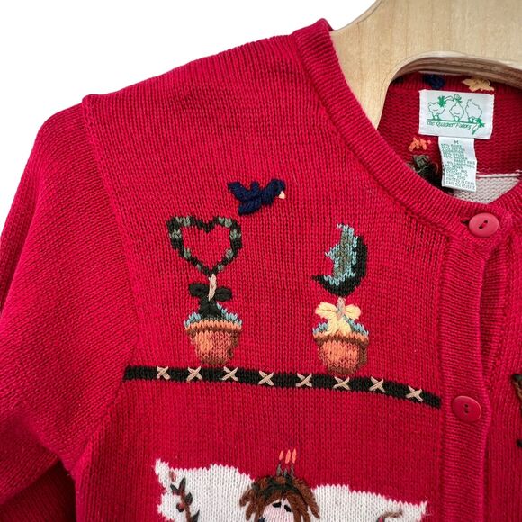 Quacker‎ Factory Red Holiday Christmas Folk Art Angels Cardigan Country Med - Picture 4 of 8